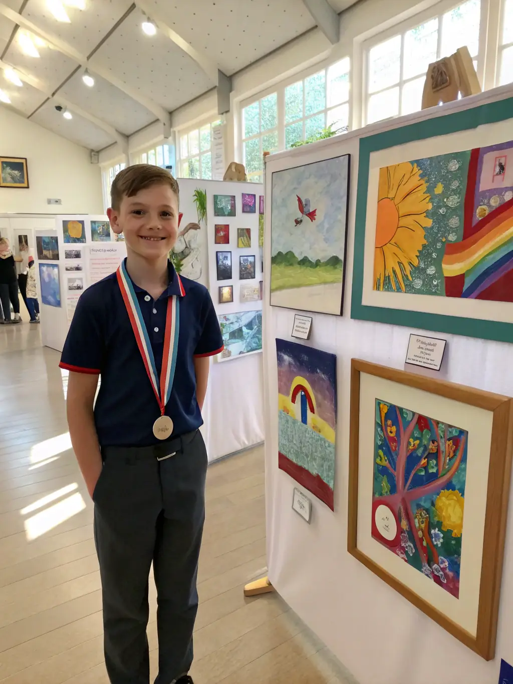 A participant proudly displaying their artwork created during a COMPAGNIE PACE cultural emancipation workshop, demonstrating newfound skills and confidence.